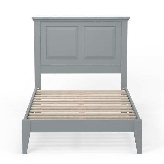 Twin Traditional Solid Oak Wooden Platform Bed Frame with Headboard in Grey - FurniFindUSA
