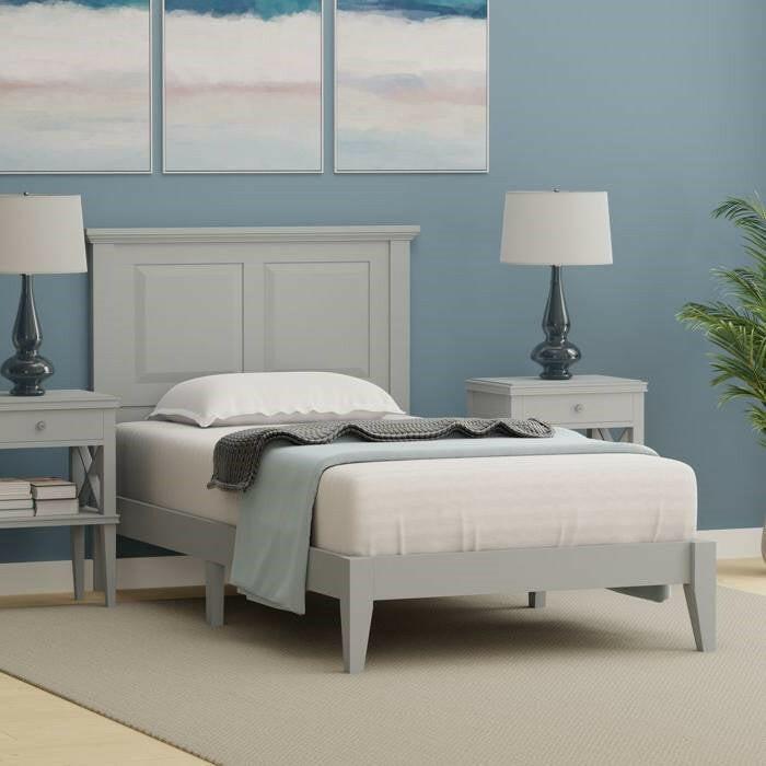 Twin Traditional Solid Oak Wooden Platform Bed Frame with Headboard in Grey - FurniFindUSA