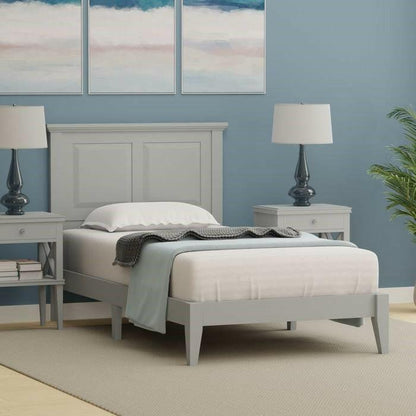 Twin Traditional Solid Oak Wooden Platform Bed Frame with Headboard in Grey - FurniFindUSA