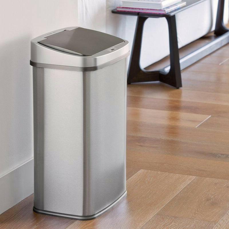 Grey 13-Gallon Stainless Steel Kitchen Trash Can with Motion Sensor Lid - FurniFindUSA