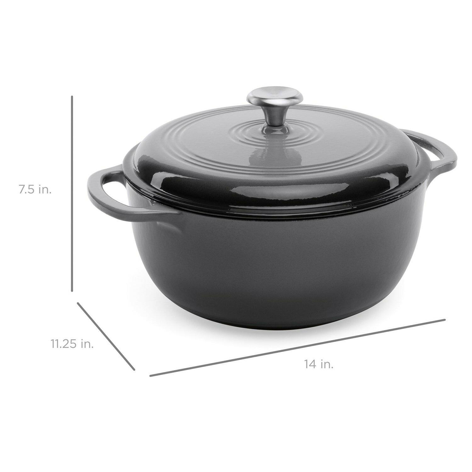 6 Quart Large Grey Enamel Cast-Iron Dutch Oven Kitchen Cookware - FurniFindUSA