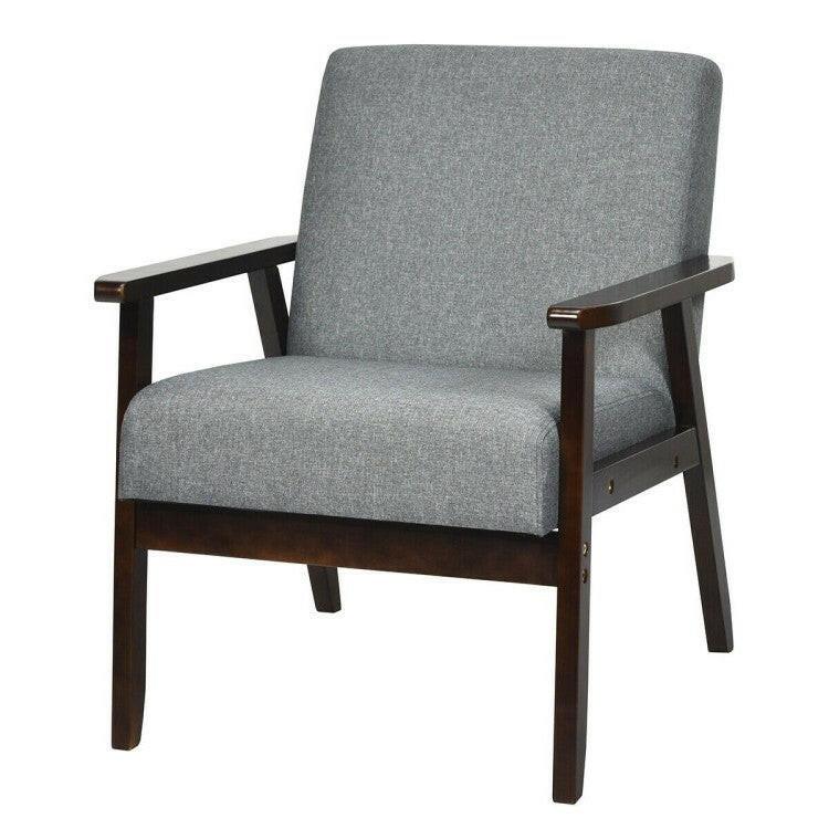 Retro Modern Classic Grey Linen Wide Accent Chair with Espresso Wood Frame - FurniFindUSA