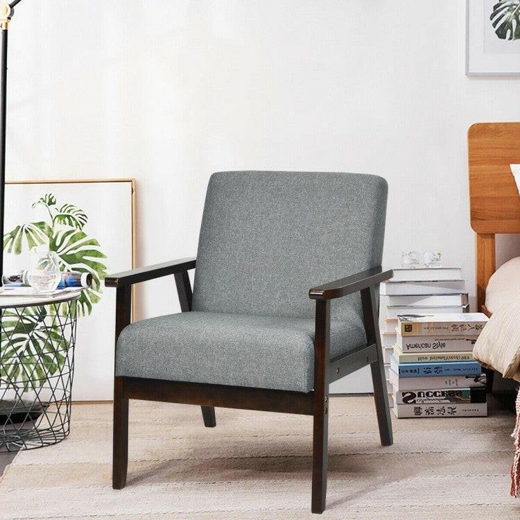 Retro Modern Classic Grey Linen Wide Accent Chair with Espresso Wood Frame - FurniFindUSA