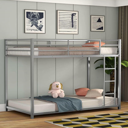 Twin over Twin Low Profile Modern Bunk Bed in Silver Metal Finish - FurniFindUSA