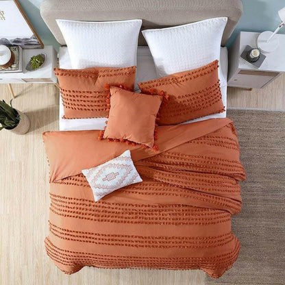 King size 5-Piece 100-Percent Cotton Clip Dot Comforter Set in Brick Orange - FurniFindUSA