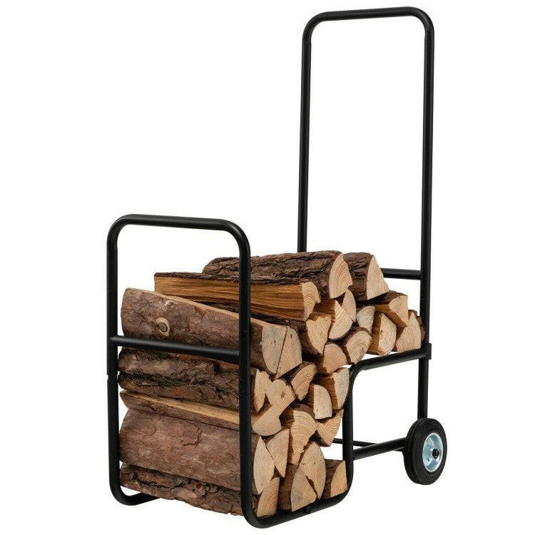 Black Large Firewood Log Cart Carrier - FurniFindUSA