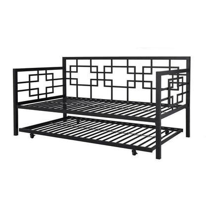 Black Metal Daybed Frame with Twin Pull-Out Trundle Bed - FurniFindUSA