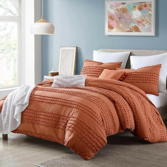 Full/Queen 5-Piece 100-Percent Cotton Clip Dot Comforter Set in Brick Orange - FurniFindUSA