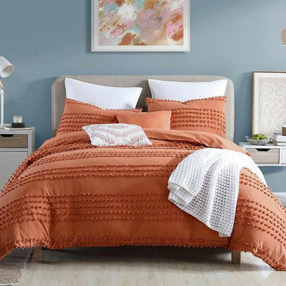 Full/Queen 5-Piece 100-Percent Cotton Clip Dot Comforter Set in Brick Orange - FurniFindUSA