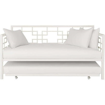 Contemporary White Metal Daybed Frame with Twin Pull-Out Trundle Bed - FurniFindUSA