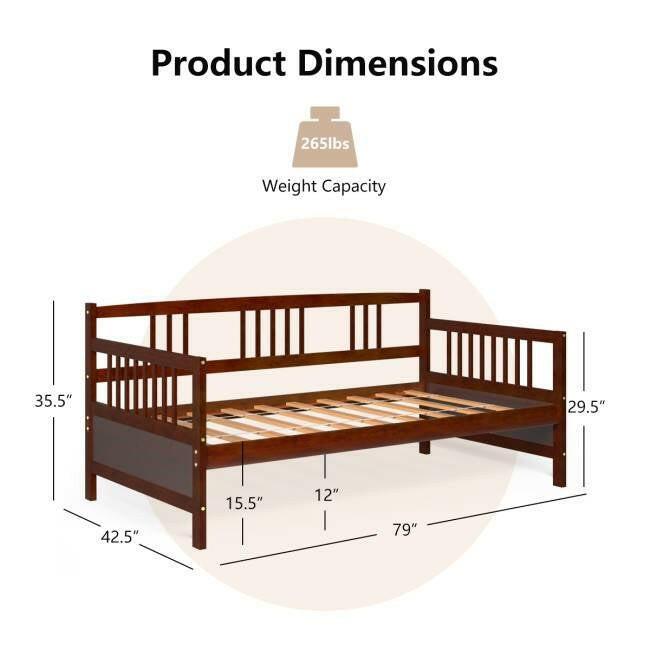 Twin size 2-in-1 Wood Daybed Frame Sofa Bed in Brown Cherry Finish - FurniFindUSA