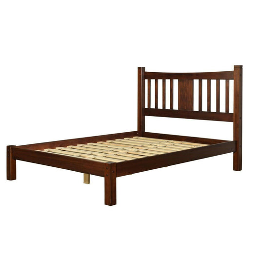 King Farmhouse Style Solid Wood Platform Bed Frame with Headboard in Cherry - FurniFindUSA