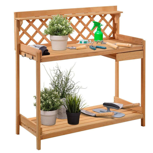 Outdoor Home Garden Wooden Potting Bench with Storage Drawer - FurniFindUSA