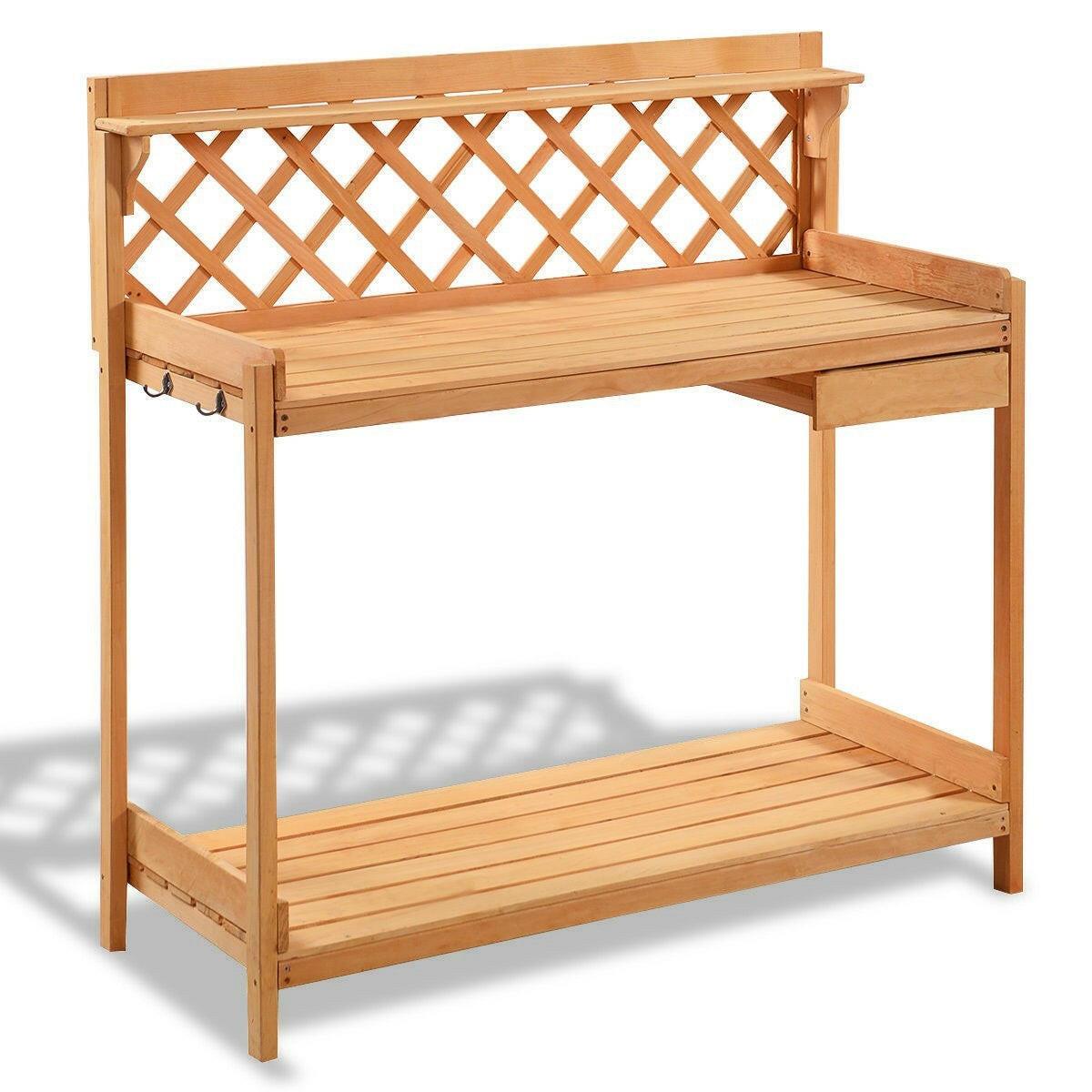 Outdoor Home Garden Wooden Potting Bench with Storage Drawer - FurniFindUSA