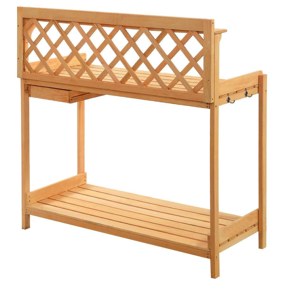 Outdoor Home Garden Wooden Potting Bench with Storage Drawer - FurniFindUSA