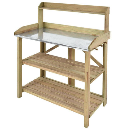 Outdoor Garden Workstation Potting Bench with Metal Top - FurniFindUSA