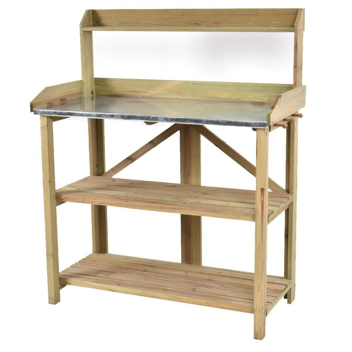 Outdoor Garden Workstation Potting Bench with Metal Top - FurniFindUSA