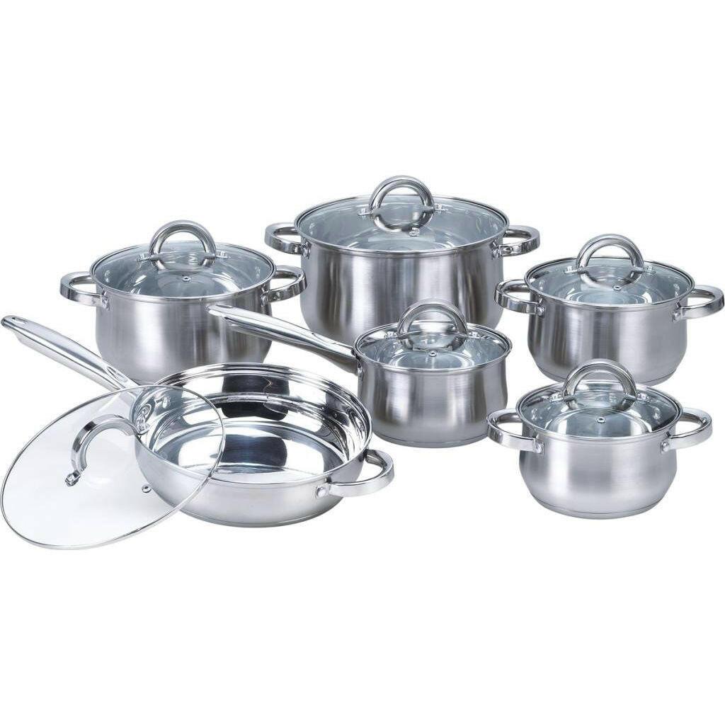 12-Piece Stainless Steel Cookware Set with Casseroles Frying Pan and Saucepan - FurniFindUSA