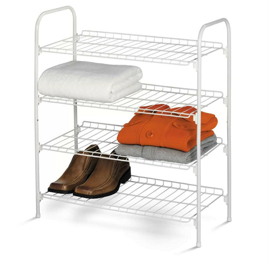 White Metal 4-Shelf Shoe Rack - Holds up to 9 Pair of Shoes - FurniFindUSA