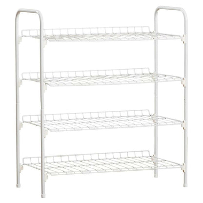 White Metal 4-Shelf Shoe Rack - Holds up to 9 Pair of Shoes - FurniFindUSA