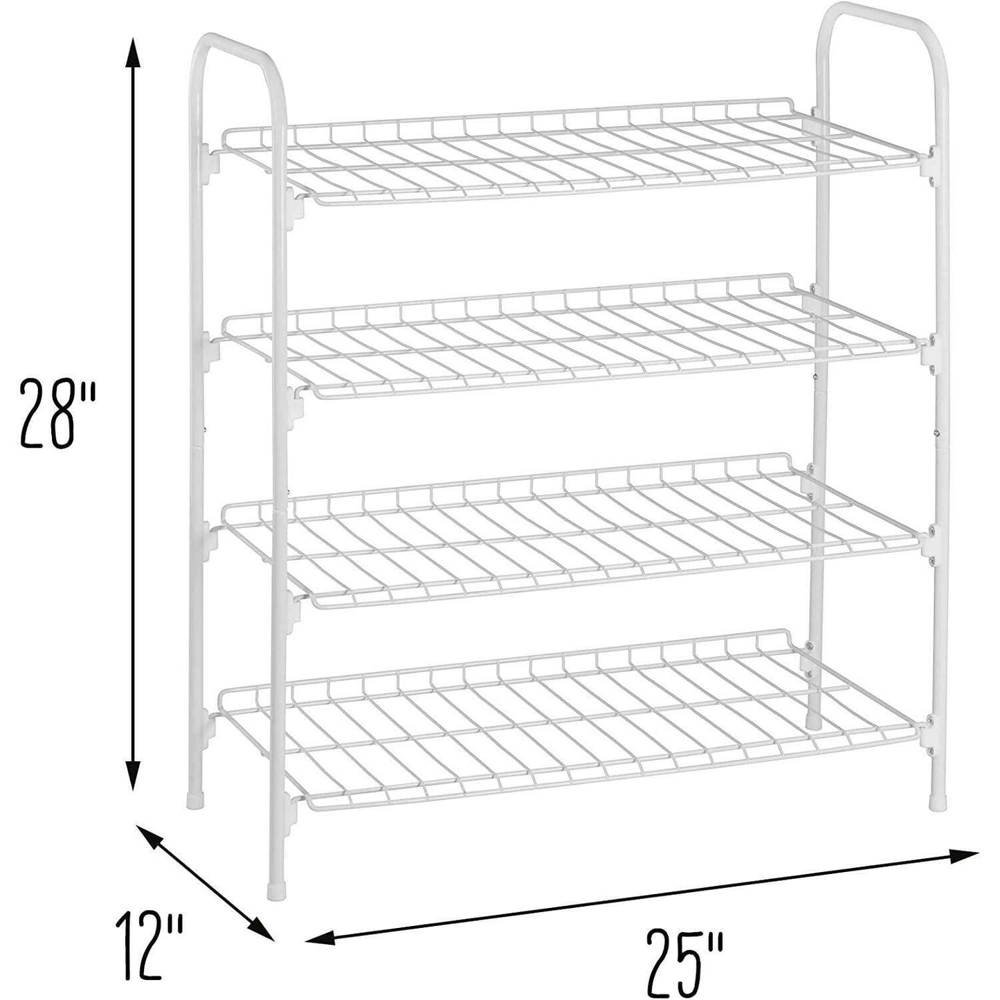White Metal 4-Shelf Shoe Rack - Holds up to 9 Pair of Shoes - FurniFindUSA