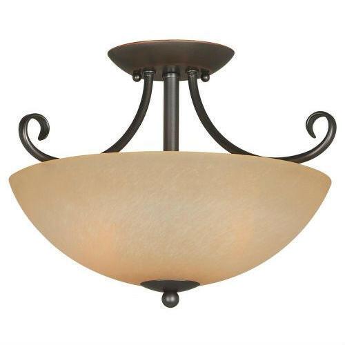 Ceiling Light Fixture 14.5 x 10-inch Classic Bronze with Amber Glass - FurniFindUSA