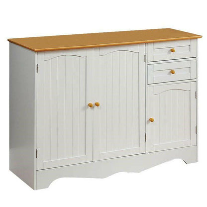 White Sideboard Buffet Cabinet with Light Wood Finish Top and Knobs - FurniFindUSA