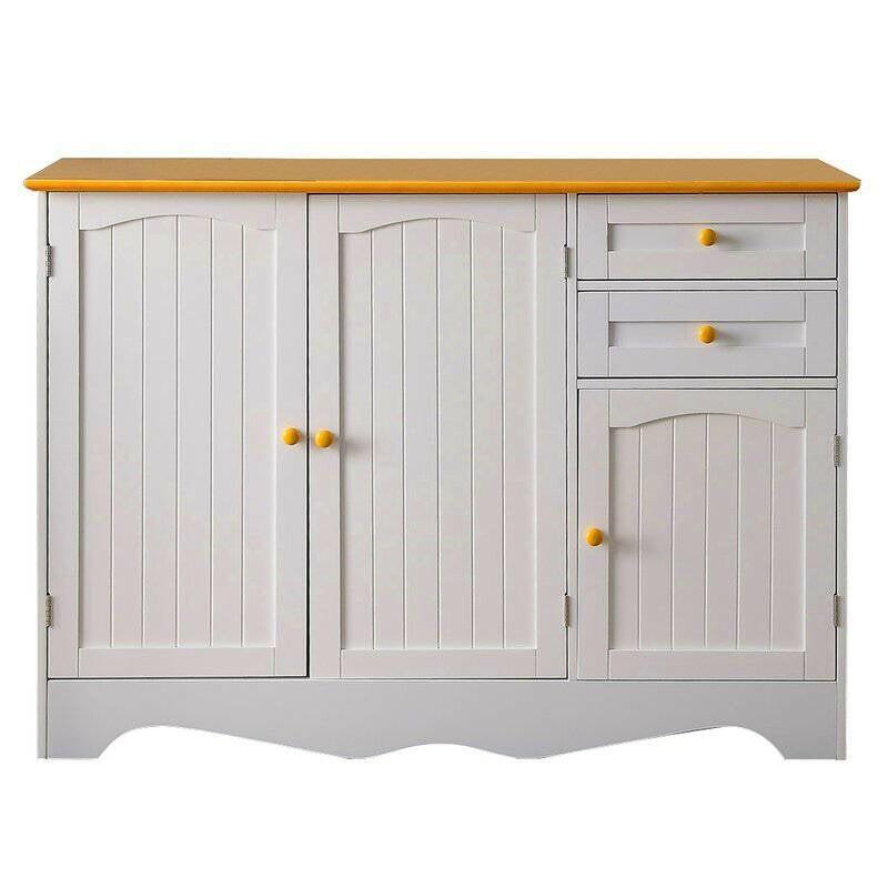 White Sideboard Buffet Cabinet with Light Wood Finish Top and Knobs - FurniFindUSA