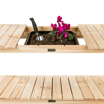 Outdoor Garden Wood Potting Bench Expandable Top with Food Grade Plastic Sink - FurniFindUSA