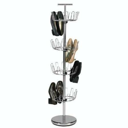 Chrome 4-Tier Revolving Shoe Rack Tree - Holds 24 Pairs - FurniFindUSA