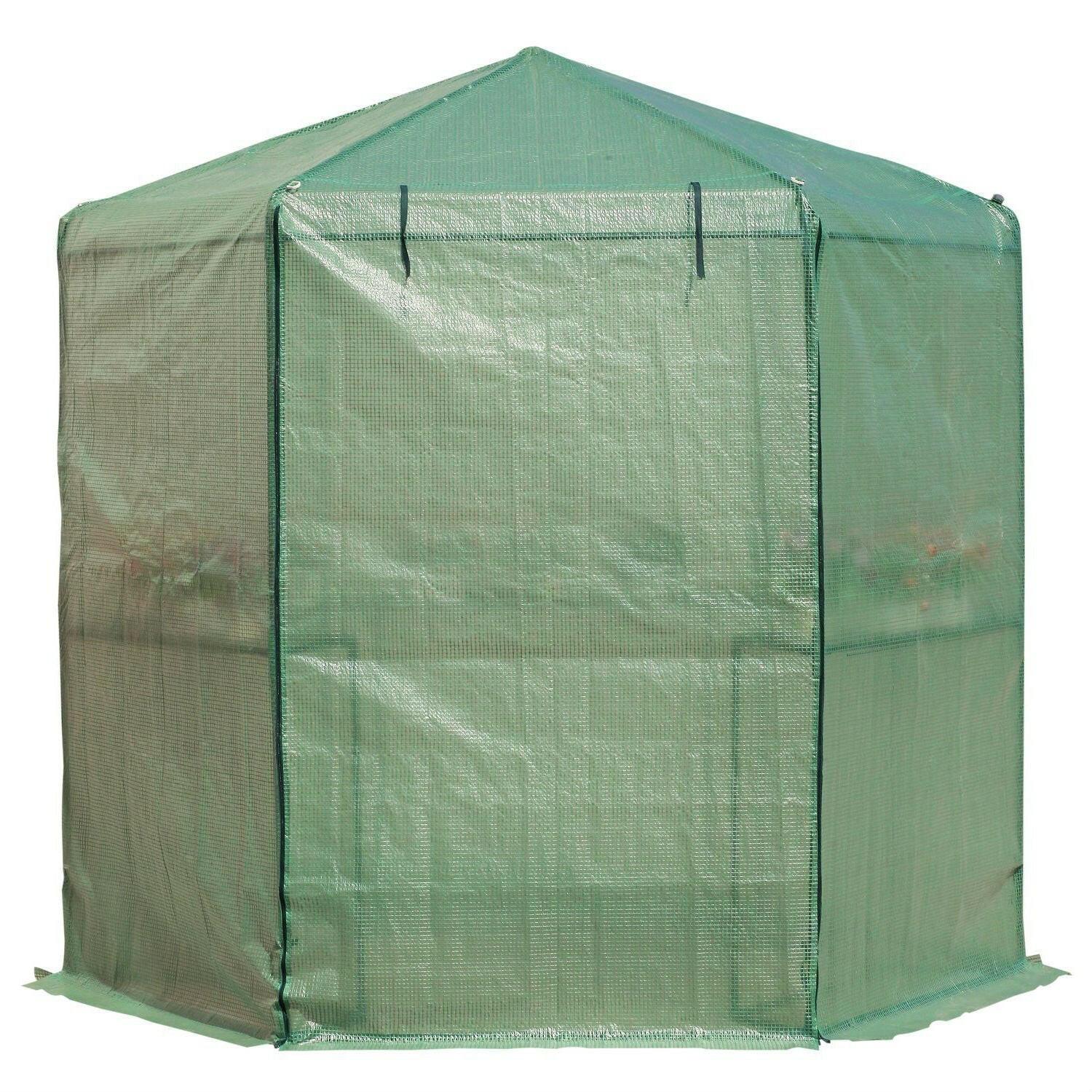 Outdoor Hexagon Greenhouse 6.5 x 7 Ft with Steel Frame PE Cover and Shelves - FurniFindUSA