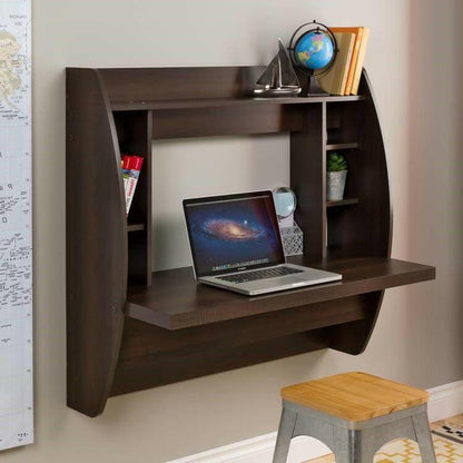 Modern Floating Wall Mounted Home Office Computer Desk in Brown Wood Finish - FurniFindUSA