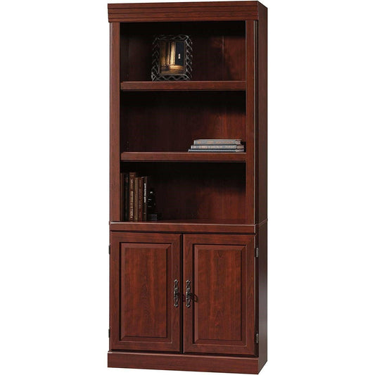 71-inch High 3-Shelf Wooden Bookcase with Storage Drawer in Cherry Finish - FurniFindUSA