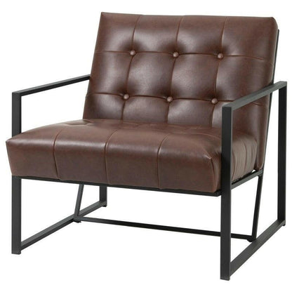 Retro Tufted Faux Leather Metal Frame Accent Chair - Brown - FurniFindUSA