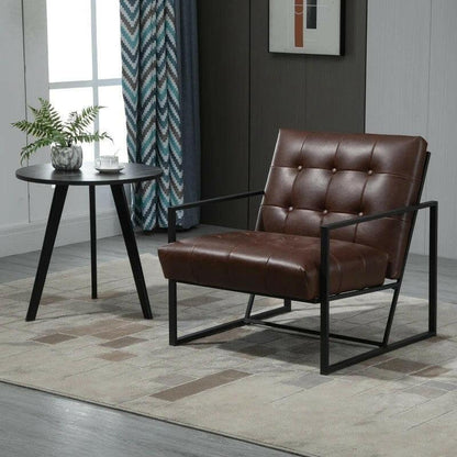 Retro Tufted Faux Leather Metal Frame Accent Chair - Brown - FurniFindUSA