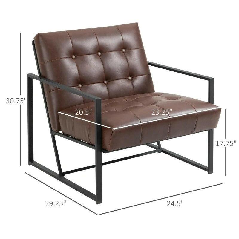 Retro Tufted Faux Leather Metal Frame Accent Chair - Brown - FurniFindUSA