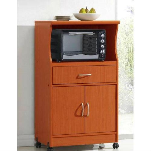 Mahogany Wood Finish Kitchen Cabinet Microwave Cart - FurniFindUSA