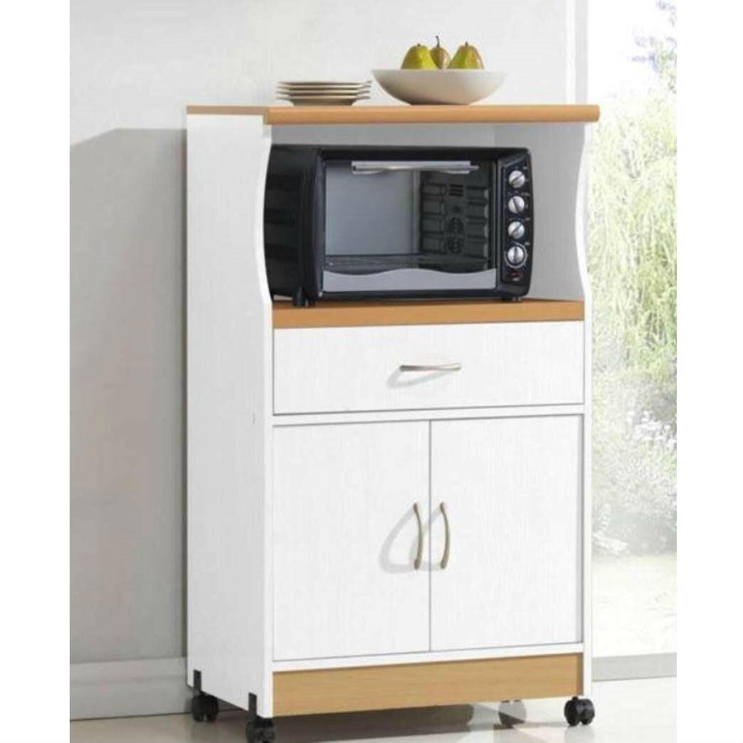 White Kitchen Utility Cabinet Microwave Cart with Caster Wheels - FurniFindUSA