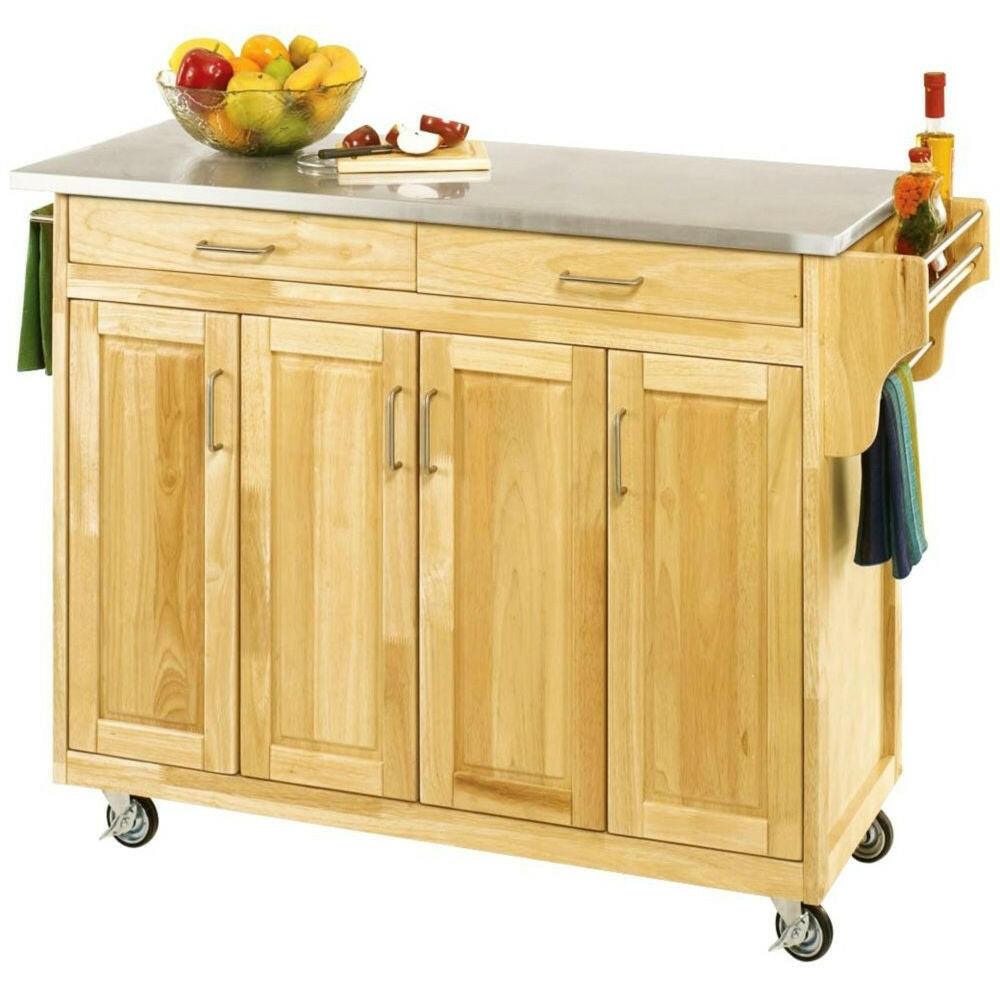 Stainless Steel Top Wooden Kitchen Cart Island with Casters - FurniFindUSA