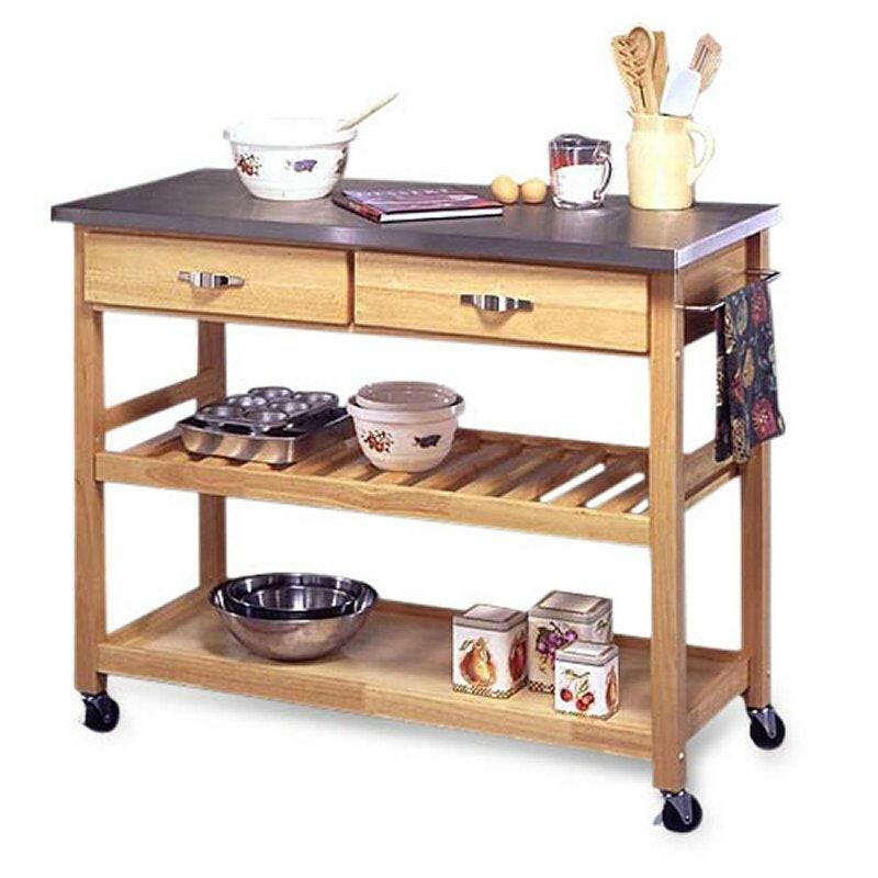 Stainless Steel Top Kitchen Cart Utility Table with Locking Wheels - FurniFindUSA