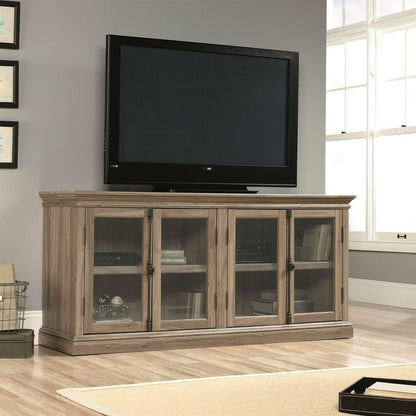 Salt Oak Wood Finish TV Stand with Tempered Glass Doors - Fits up to 80-inch TV - FurniFindUSA