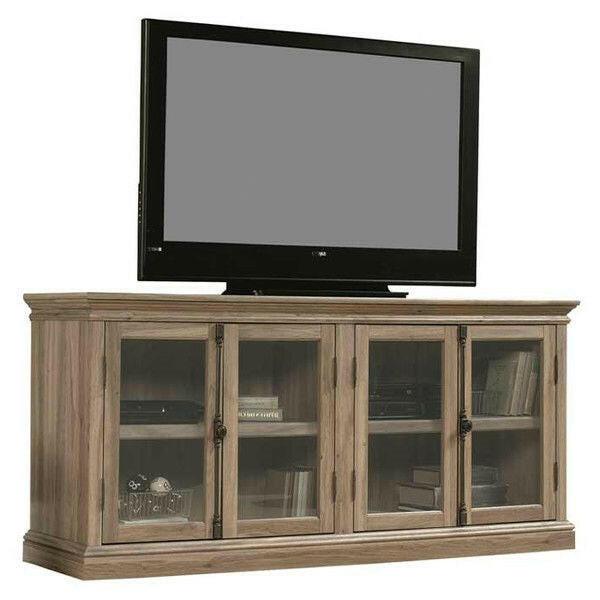 Salt Oak Wood Finish TV Stand with Tempered Glass Doors - Fits up to 80-inch TV - FurniFindUSA