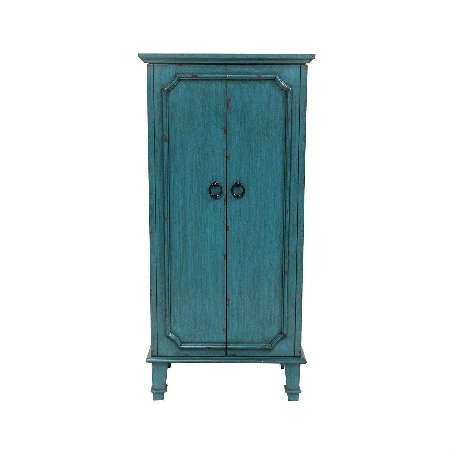 Vintage Turquoise Hand Painted Jewelry Armoire with Antique Drawer Pulls - FurniFindUSA