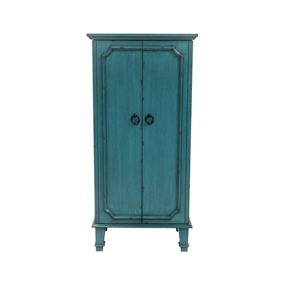 Vintage Turquoise Hand Painted Jewelry Armoire with Antique Drawer Pulls - FurniFindUSA