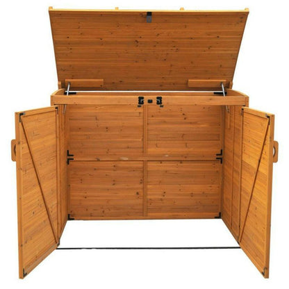 Outdoor 65 x 38 inch Wood Storage Shed for Trash Garbage Recycle Bins - FurniFindUSA
