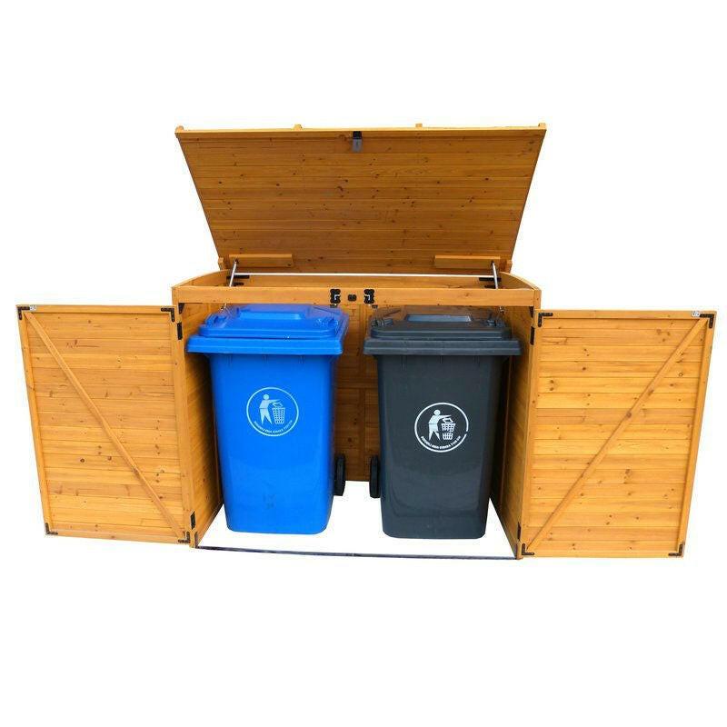 Outdoor 65 x 38 inch Wood Storage Shed for Trash Garbage Recycle Bins - FurniFindUSA