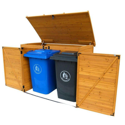 Outdoor 65 x 38 inch Wood Storage Shed for Trash Garbage Recycle Bins - FurniFindUSA