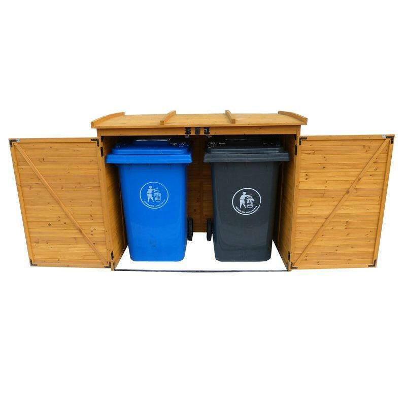 Outdoor 65 x 38 inch Wood Storage Shed for Trash Garbage Recycle Bins - FurniFindUSA