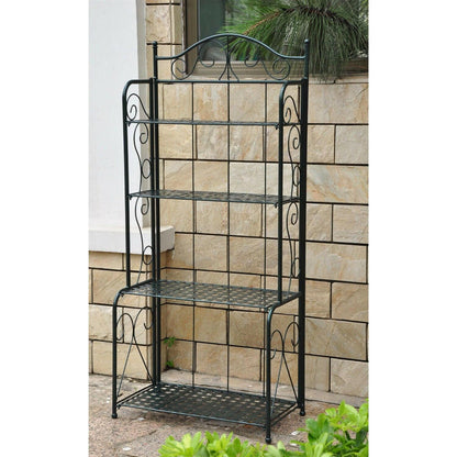 Indoor / Outdoor Folding Iron 4-Shelf Bakers Rack in Bronze with Lattice Shelves - FurniFindUSA