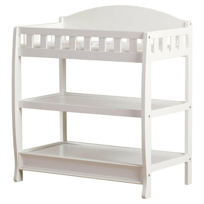 Modern White Wooden Baby Changing Table with Safety Rail Pad and Strap - FurniFindUSA